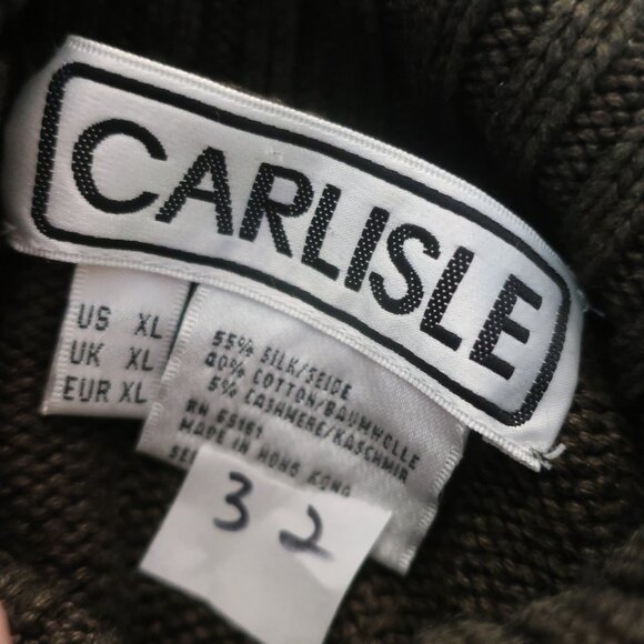 Womens Carlisle Olive Green Floral Silk Cotton Cashmere Turtleneck Sweater XL * - Picture 7 of 8